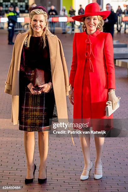 Queen Mathilde of Belgium and Queen Maxima of the Netherlands visit the exhibition Pierre Alechinsky Post Cobra at the Cobra Museum on November 29,...