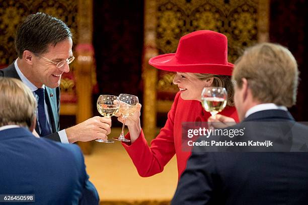 Prime Minister of the Netherlands Mark Rutte and Queen Mathilde of Belgium during a lunch hosted by the Dutch government in the Ridderzaal on...