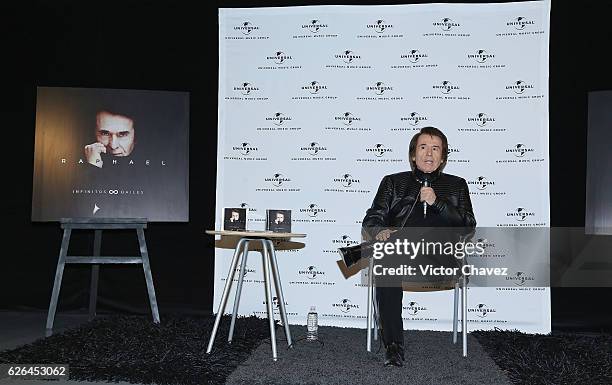 Spanish singer Raphael attends a press conference to promote his new album "Infinitos Bailes" at Universal Music on November 29, 2016 in Mexico City,...