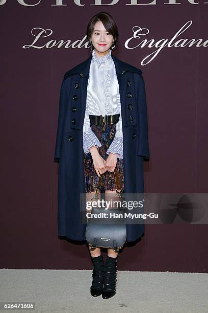 Yoona of South Korean girl group Girls' Generation attends the photocall for BURBERRY 160th Anniversary at the Burberry Seoul Flagship store on...