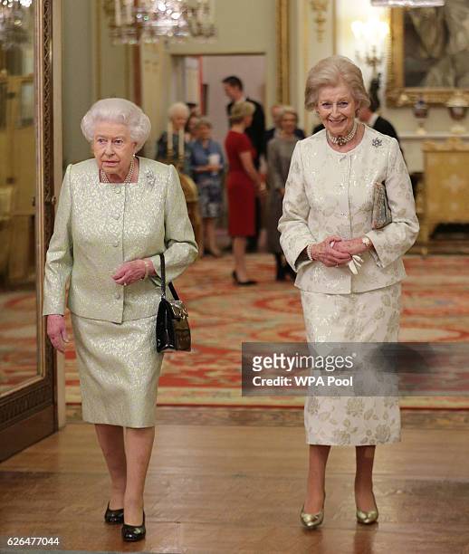Queen Elizabeth II and Princess Alexandra are seen during a reception to celebrate the patronages of the Princess, in the year of her 80th birthday...
