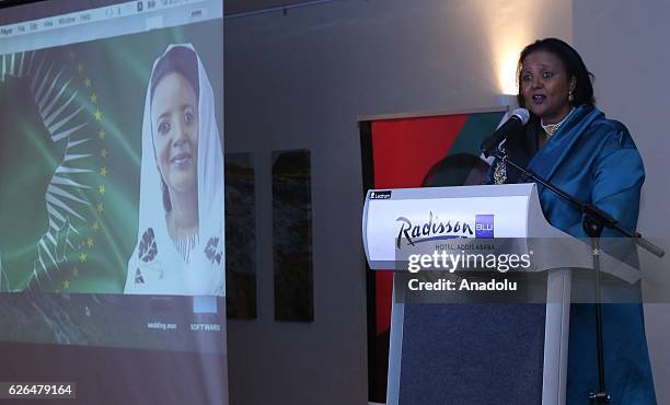 Kenyan Foreign Minister Amina Chawahir Mohamed announces her candidacy for the presidency of the Commission of the African Union during a press...