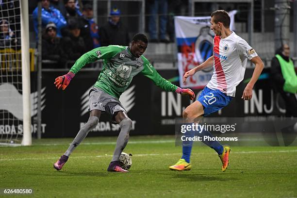 Babacar Niasse goalkeeper of Eupen and Hans Vanaken midfielder of Club Brugge pictured during Croky cup 1/8 F match between K.A.S.Eupen and Club...