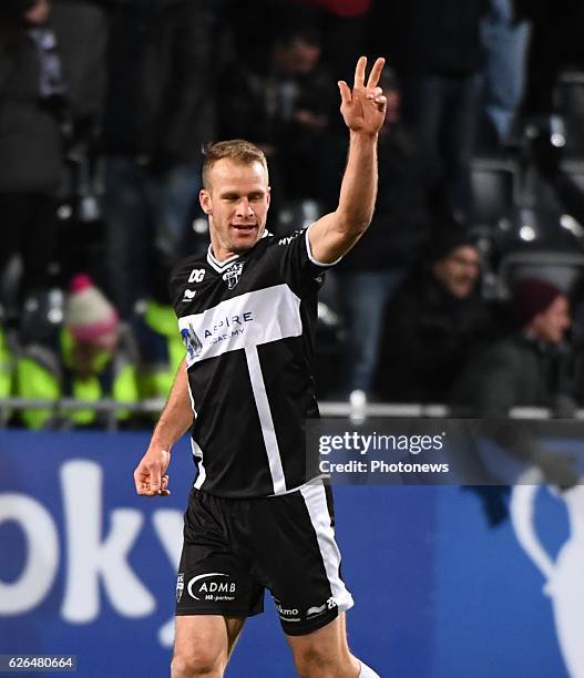 Siebe Blondelle defender of Eupen celebrates the win pictured during Croky cup 1/8 F match between K.A.S.Eupen and Club Brugge K.V. On November 29,...