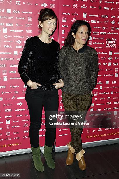 Emilie Caen and Mazarine Pingeot attend "Courts Devants" Paris Festival at Mk2 Bibliotheque on November 29, 2016 in Paris, France.