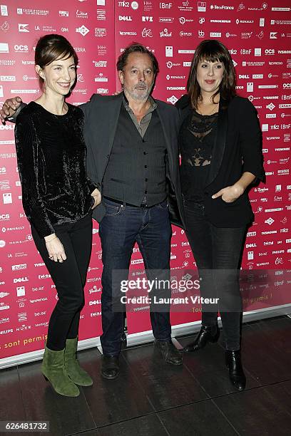 Emilie Caen, Christophe Aleveque and Serena Reinaldi attend "Courts Devants" Paris Festival at Mk2 Bibliotheque on November 29, 2016 in Paris, France.