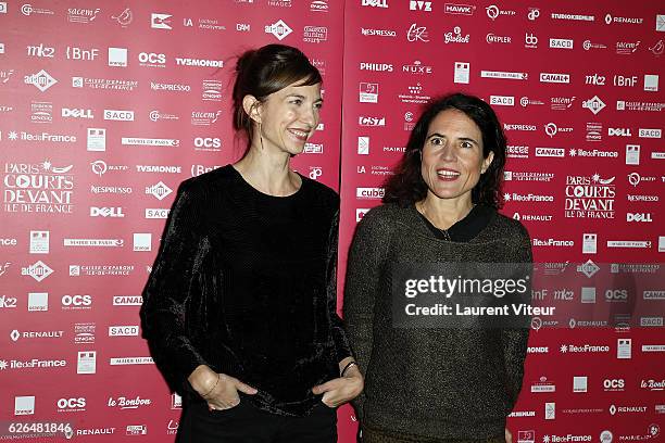 Emilie Caen and Mazarine Pingeot attend "Courts Devants" Paris Festival at Mk2 Bibliotheque on November 29, 2016 in Paris, France.