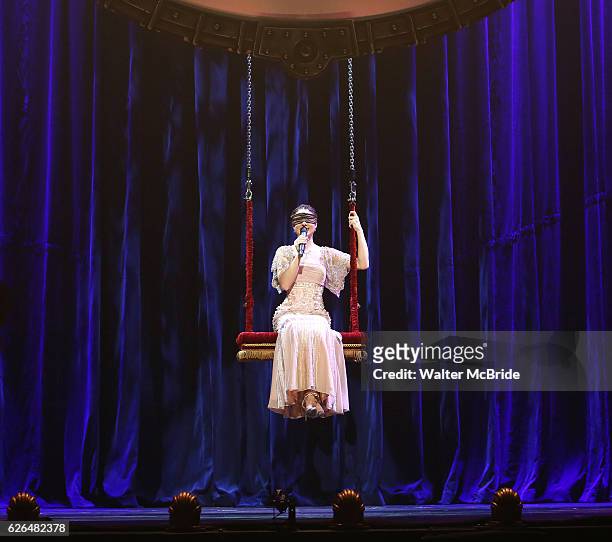 Amelie van Tass, The Clairvoyants from 'The Illusionists' during a press preview of 'The Illusionists - Turn of the Century' at The Theater Center on...