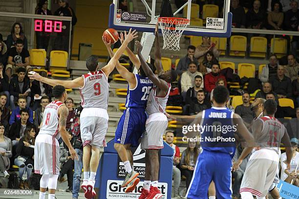 Slaughter 8; Jeremy Leloup 9; Cole Dickerson 25 in action during SIG Strasbourg v KK Mornar Regular Season - Group D of Basketball Champions League...