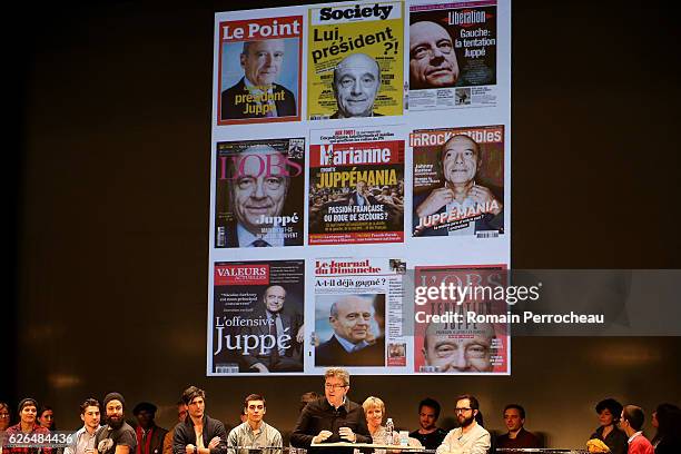 Left-wing leader Jean-Luc Melenchon delivers a speech during a meeting at Femina theatre on November 29, 2016 in Bordeaux, France. Jean Luc Melanchon...