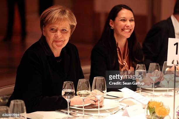German Chancellor Angela Merkel and Nathalie von Siemens, managing director and spokesperson of the board of Siemens Stiftung, attend the 200th...