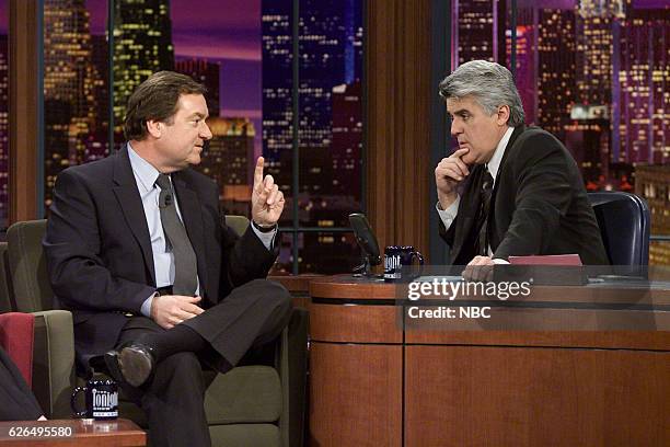 Episode 2428 -- Pictured: Television journalist Tim Russert during an interview with host Jay Leno on February 11, 2003 --