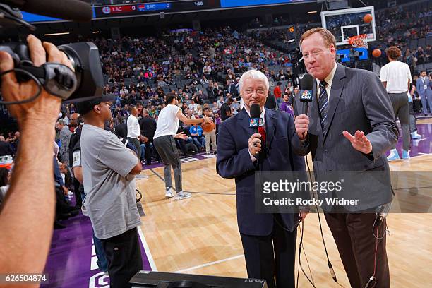 Sacramento Kings broadcaster Jerry Reynolds and Grant Napear during the game between the Los Angeles Clippers and Sacramento Kings on November 18,...