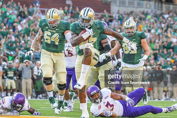 Baylor Bears running back Terence Williams scores a touchdown during the game between Baylor University and Northwestern State at McLane Stadium in...