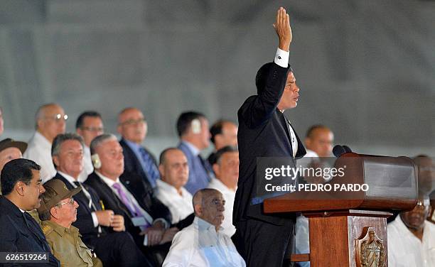 Ecuadorean President Rafael Correa , Cuban President Raul Castro and Venezuela's President Nicolas Maduro, during a massive rally at Revolution...