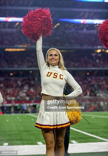 Trojans cheerleader during the game between the USC Trojans and the Alabama Crimson Tide at AT&T Stadium in Arlington, TX. Alabama beats USC 52-6.