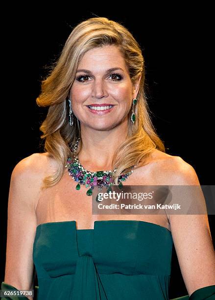 Queen Maxima at the start of the concert offered by the Belgian King in the Muziekgebouw Aan't IJ Amsterdam on November 29, 2016 in The Hague,...