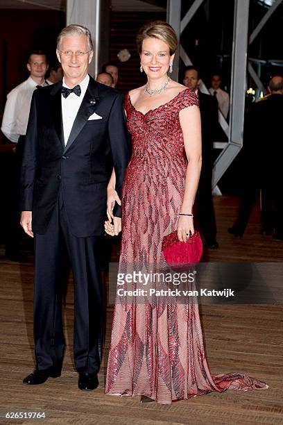 King Philippe and Queen Mathilde at the start of the concert offered by the Belgian King in the Muziekgebouw Aan't IJ Amsterdam on November 29, 2016...