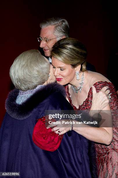 Princess Beatrix welcomed by King Philippe and Queen Mathilde at the start of the concert offered by the Belgian King in the Muziekgebouw Aan't IJ...