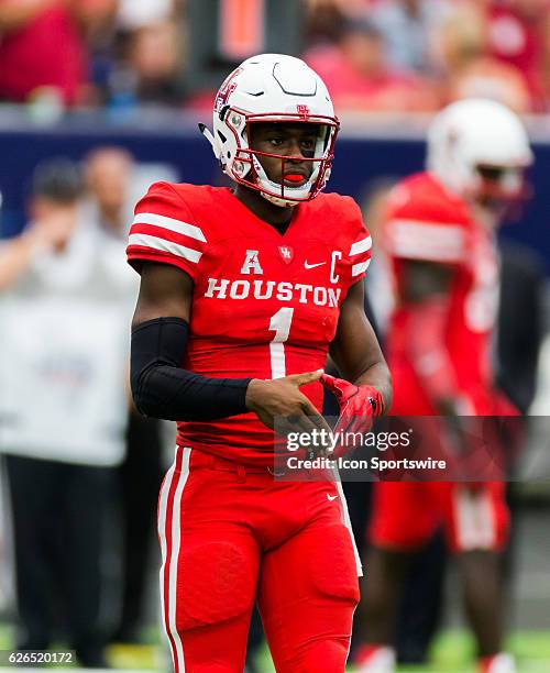 Houston Cougars quarterback Greg Ward Jr. On the field during the first half of action during a Advocare Texas Kickoff football game between the...