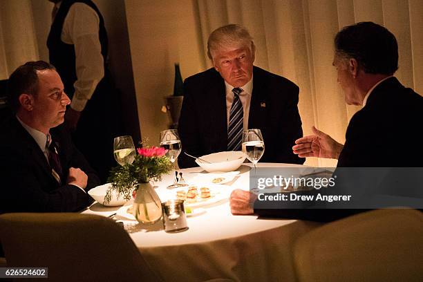 Reince Priebus, incoming White House Chief of Staff, President-elect Donald Trump and Mitt Romney dine at Jean Georges restaurant, November 29, 2016...