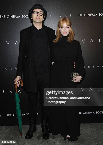 Actors Geoffrey Arend and Christina Hendricks attend a screening of Paramount Pictures' "Arrival" hosted by Spike Jonze and the Cinema Society at The...