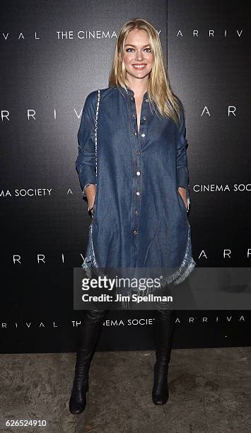 Model Lindsay Ellingson attends the screening of Paramount Pictures' "Arrival" hosted by Spike Jonze and The Cinema Society at The Metrograph on...