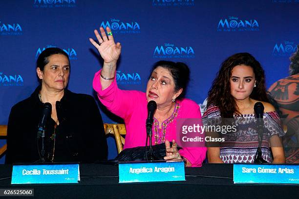 Angelica Aragon talks during a press conference of the new Disney's movie 'Moana on November 28, 2016 in Mexico City, Mexico.