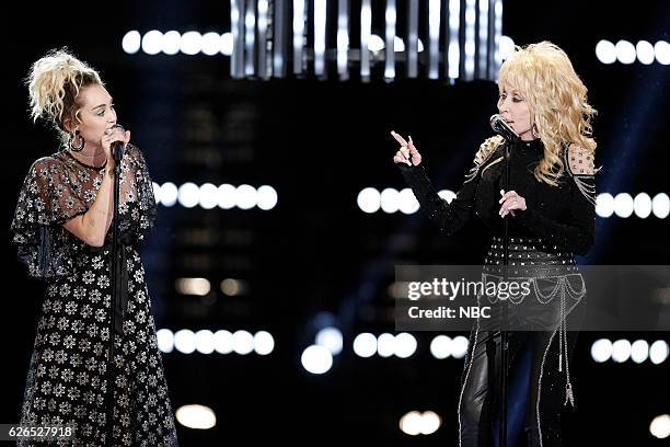 Live Top 10" Episode 1116B -- Pictured: Miley Cyrus, Dolly Parton --