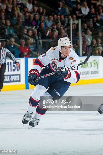 Austin Wagner of the Regina Pats skates against the Kelowna Rockets on November 26, 2016 at Prospera Place in Kelowna, British Columbia, Canada.