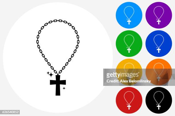 kreuz-kette-symbol auf flachen farbkreis-tasten - a cross necklace stock-grafiken, -clipart, -cartoons und -symbole