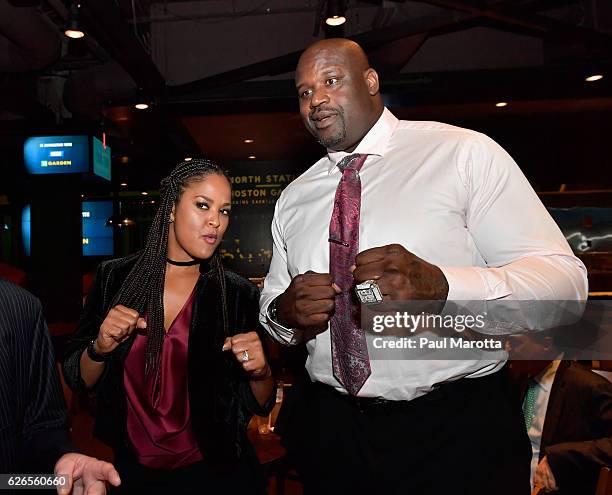 Laila Ali and Shaquille O'Neal at the 15th Annual Sports Museum Tradition Awards Ceremony at TD Garden on November 29, 2016 in Boston, Massachusetts.