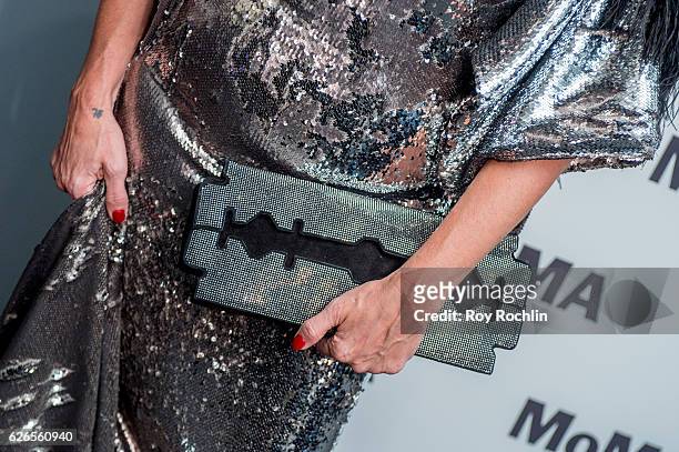 Actress Rossy de Palma, purse detail, during Pedro Almodovar Film Retrospective at The Museum of Modern Art on November 29, 2016 in New York City.