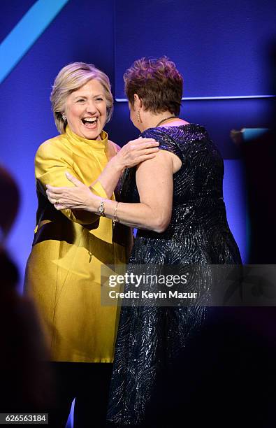 Hillary Clinton and Caryl Stern attend the 12th annual UNICEF Snowflake Ball at Cipriani Wall Street on November 29, 2016 in New York City.
