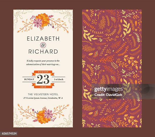 illustrations, cliparts, dessins animés et icônes de modèle d’invitation de mariage floral - invitation