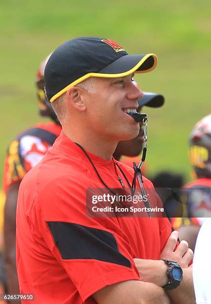 Maryland head coach DJ Durkin before a NCAA football game at Capital One Field at Byrd Stadium, in College Park, Maryland. Maryland defeated Howard...