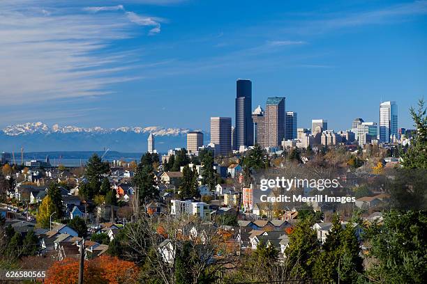 seattle, skyline view of downtown - washington state skyline stock pictures, royalty-free photos & images