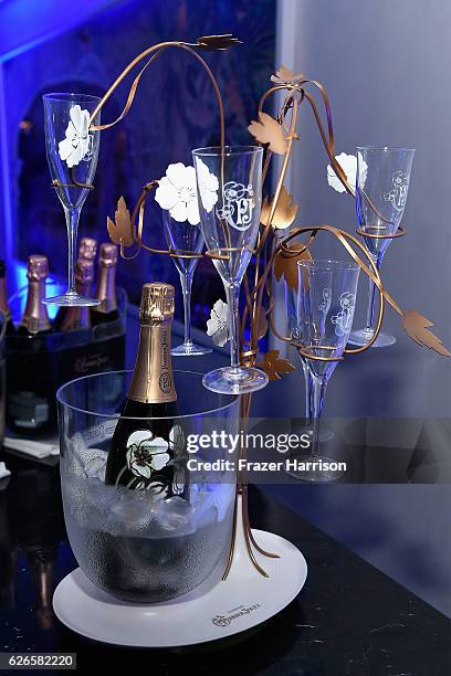 Champagne on display at the L'Eden By Perrier-Jouet opening night in partnership with Vanity Fair at Casa Faena on November 29, 2016 in Miami Beach,...