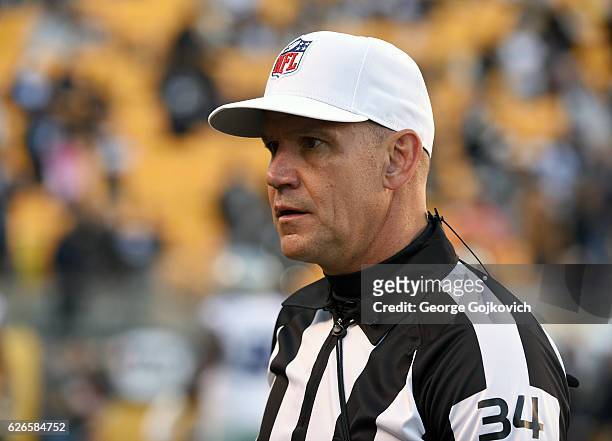 National Football League referee Clete Blakeman looks on from the field before a game between the Dallas Cowboys and the Pittsburgh Steelers at Heinz...