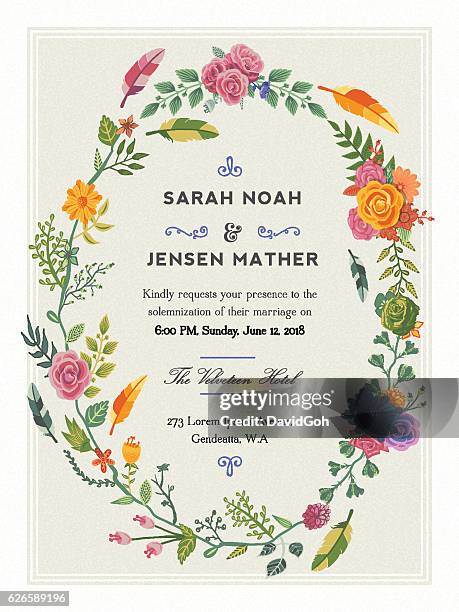 floral wedding invitation template - wedding invitation stock illustrations