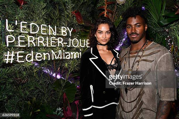 Shanina Shaik and DJ Rukus attend the L'Eden By Perrier-Jouet opening night in partnership with Vanity Fair at Casa Faena on November 29, 2016 in...