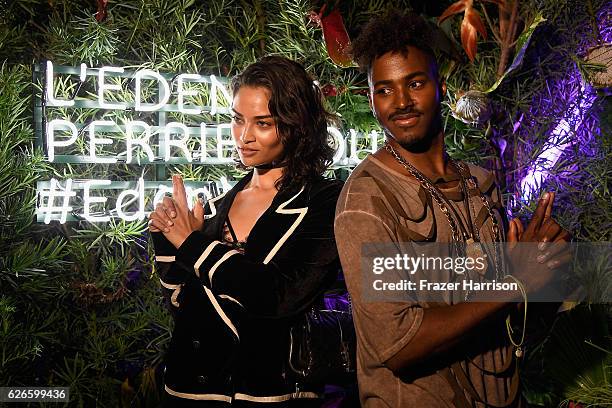 Shanina Shaik and DJ Rukus attend the L'Eden By Perrier-Jouet opening night in partnership with Vanity Fair at Casa Faena on November 29, 2016 in...