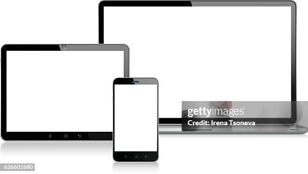 tablet, mobile phone and laptop - touchpad stock illustrations