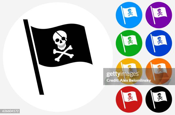 pirate flag icon on flat color circle buttons - pirate flag stock illustrations