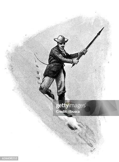 stockillustraties, clipart, cartoons en iconen met antique dotprinted photograph: mountaineering climbing - scalata