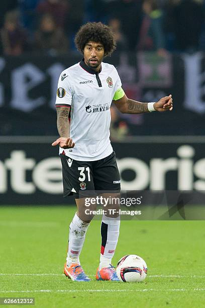 Dante of OGC Nice in action during the Europa League First Qualifying Round 2nd Leg match between FC Schalke 04 and OGC Nice at Veltins-Arena on...