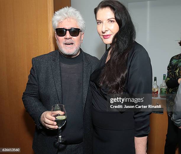 Director Pedor Almodovar and actress Marina Ambramovic attend the Pedro Almodovar Retrospective Opening Night at the Museum of Modern Art on November...