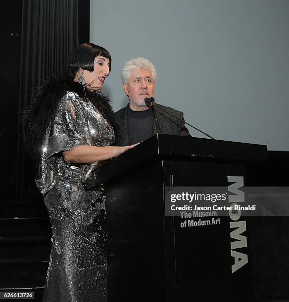 Actress Rossy de Palma and director Pedro Almodovar attend the Pedro Almodovar Retrospective Opening Night at the Museum of Modern Art on November...