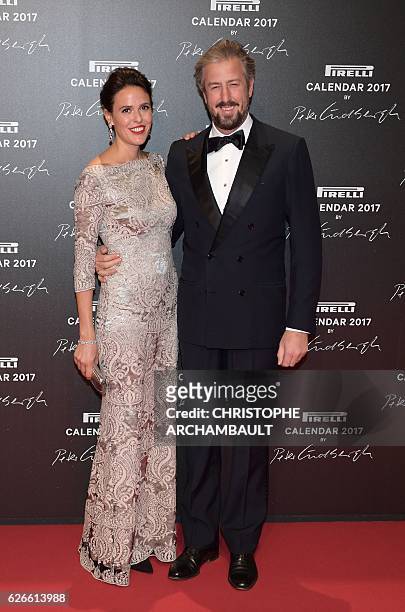Ilaria Tronchetti Provera, daughter of Pirelli's chief executive officer, and Anselmo Guerrieri Gonzaga pose during a photocall ahead of a gala...