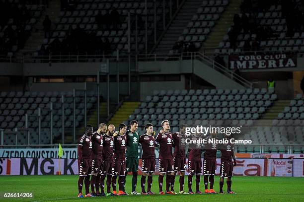 Players of Torino FC observe a minute of silence in remembrance of the players of he Brazilian team of Chapecoense died in recent plane crash before...